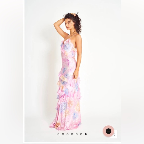 LOVESHACKFANCY: Rialto Floral Chiffon Maxi Dress - CANDY SPARKLE - Picture 6 of 6